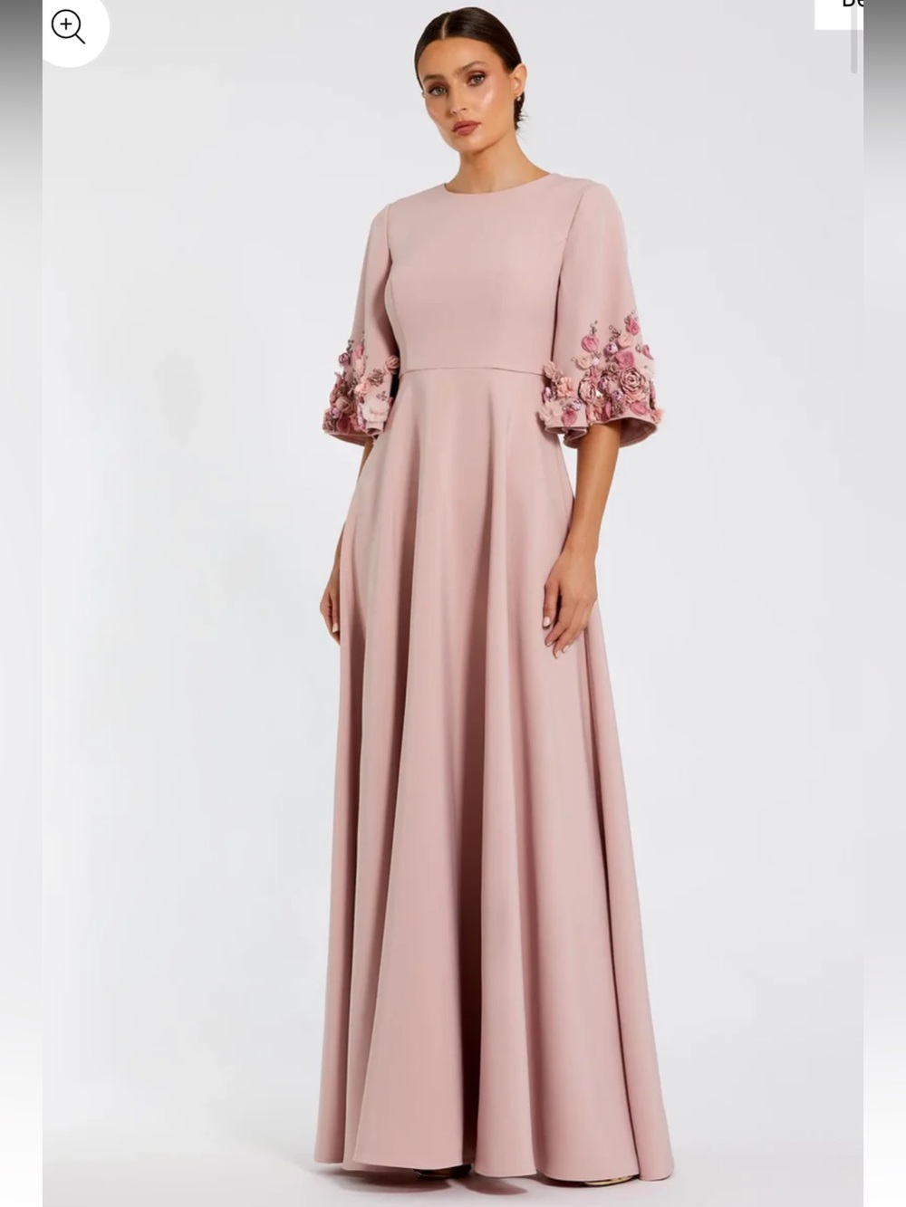 NWT Mac Duggal Pink Crepe 11854  A-line Gown With Flower & Rhinestone Trim 4